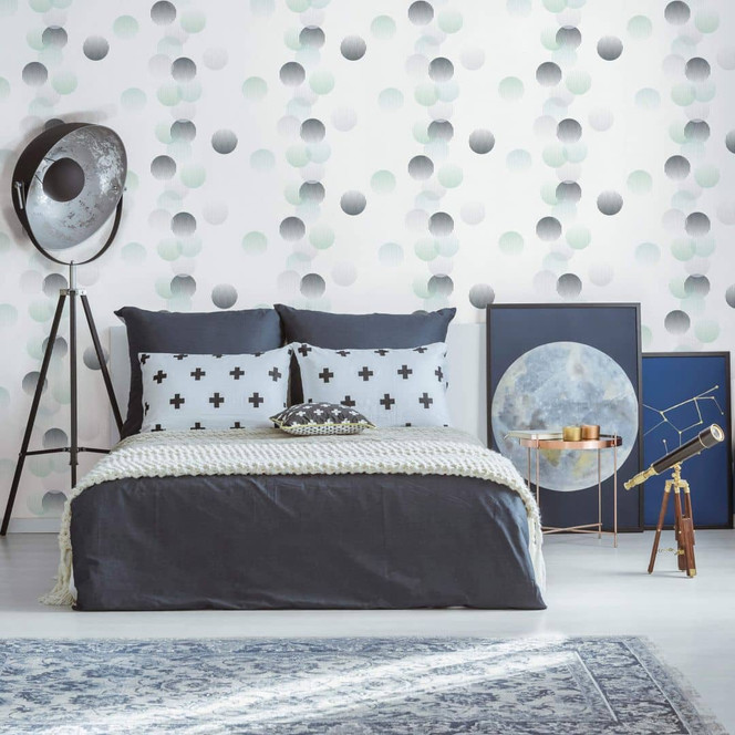 Vliestapete mit grossen strukturierten Punkten weiss Punkte