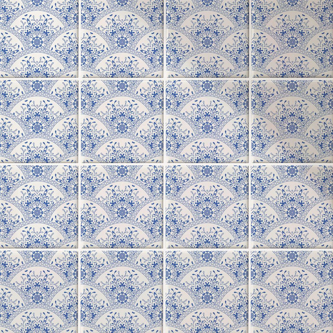 Fliesenaufkleber Blau Florales Muster im Art Deco Stil - 12er Set