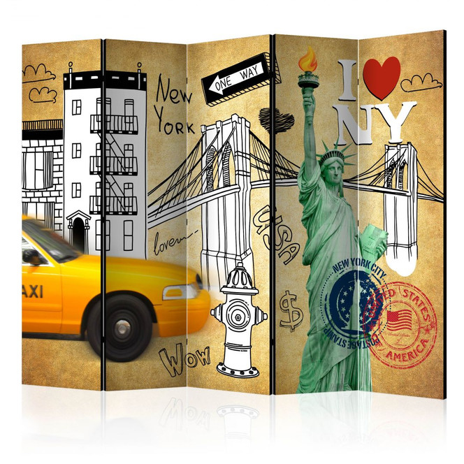 Paravent, Raumteiler freistehend, Trennwand - Einbahnstrasse - New York , 5-teilig - 225 x 172 cm