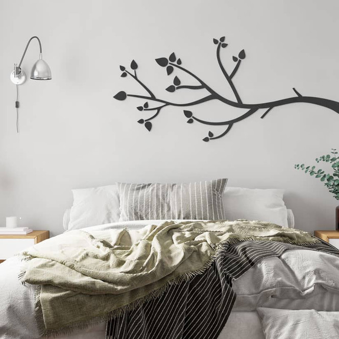 Wanddeko Ast mit Blättern | Schwarze Natur-Deko - MDF