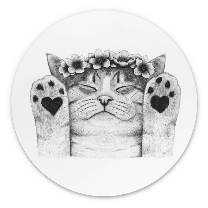Wandbild Süsse Katze mit Herz-Pfoten - Korenkova - Alu-Dibond Rund