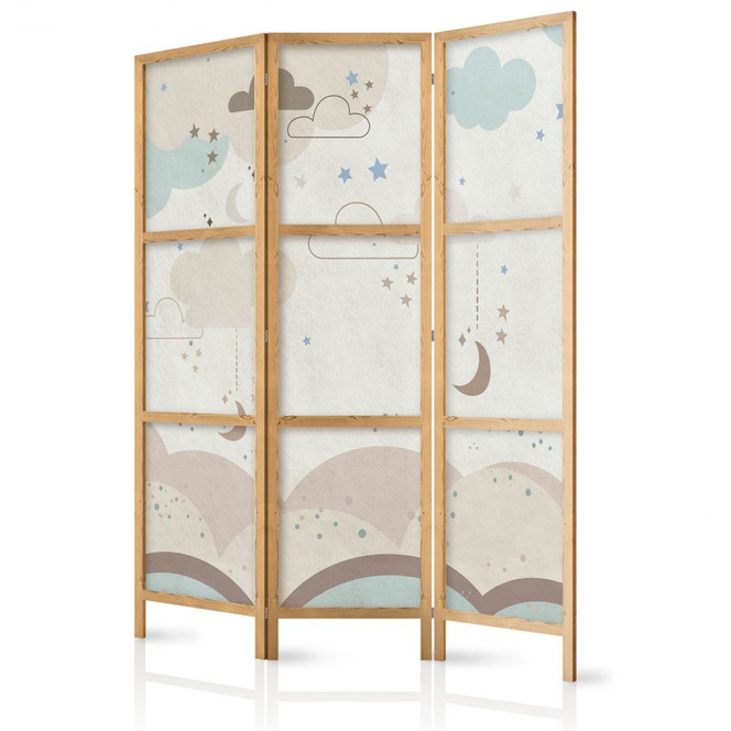 Japanischer Paravent, Raumteiler freistehend, Trennwand - Cloudy Night Sky