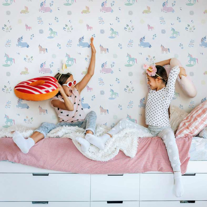 Kindertapete, Vliestapete mit Illustration Kids Walls weiss, bunt