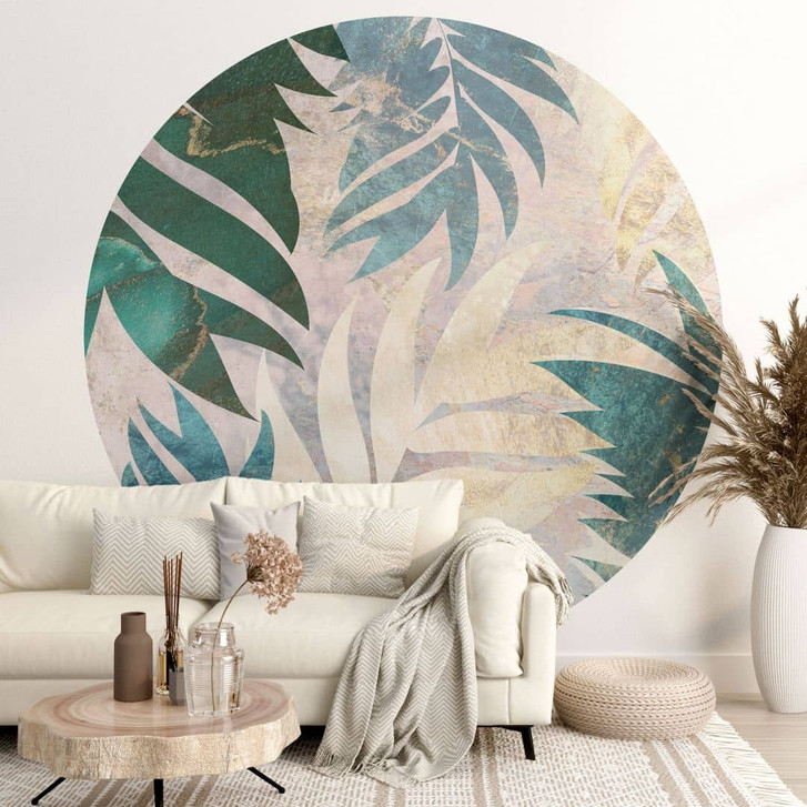 Dschungel Fototapete Exotische Palmenblätter in Gold-grün - Manovski - Rund - Selbstklebend/Vlies - WA467381