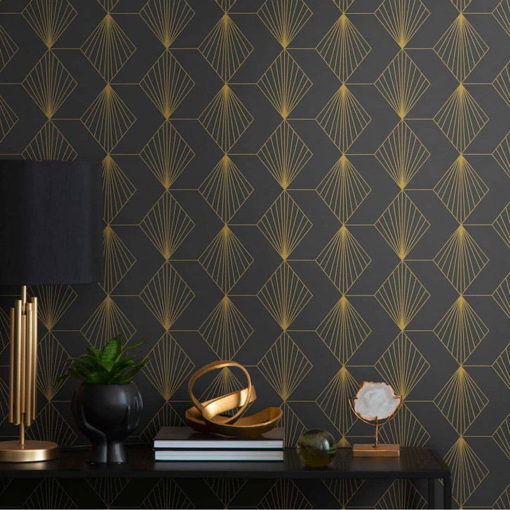 Geometrische Art Deco-Tapete Schwarz Gold - Mustertapete modern - Vliestapete - WA456526