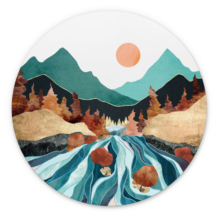 Wandbild Berg Land Fluss - SpaceFrog Designs - Rund - Alu-Dibond - WA422704
