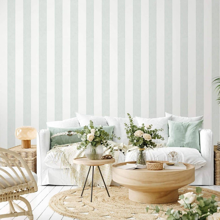 Vliestapete mit Blockstreifen weiss, hellgrün Struktur - WA445065