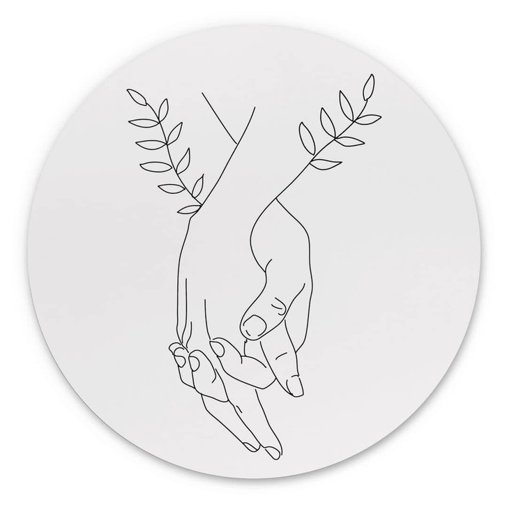 Wandbild Line Art - Liebespaar Händchen haltend - Lizde - Alu-Dibond - Rund - WA422215