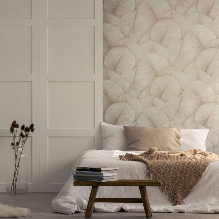 Vliestapete mit grossem Blattmotiv beige Floral - WA450563