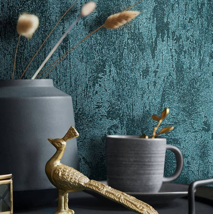 Vliestapete mit starkem Glanzeffekt in leichter Betonoptik grün Struktur - WA445005