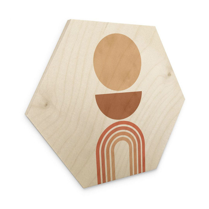 Hexagon Holzbild Abstrakte Balance - Retro Bögen und Kreise - Costa - WA425158