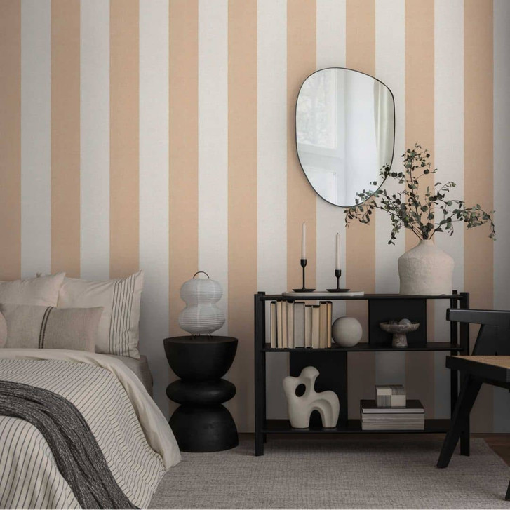 Streifentapete Beige Creme – Vliestapete mit Textilstruktur klassisch & warm - WA458898