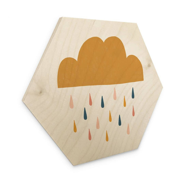 Hexagon Holzbild Fröhlicher Regen in Pastelltönen - Lisboa - WA432394