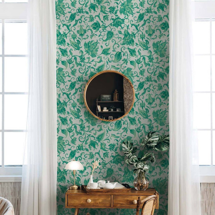 Vliestapete Blätter, Ranken Floral Natur matt in Grau - WA473049