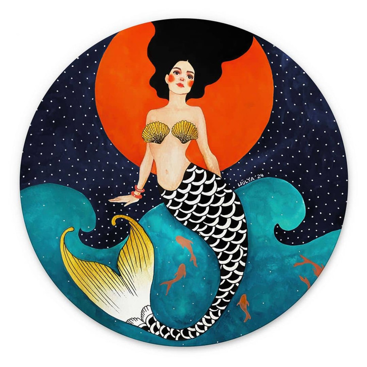 Wandbild Meerjungfrau im roten Mondlicht - Hülya - Alu-Dibond Rund - WA486646