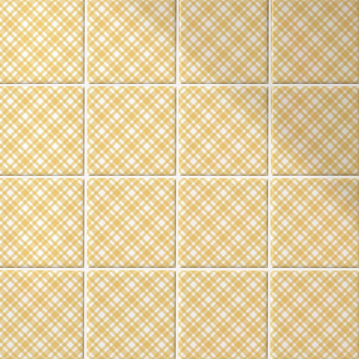 Fliesenaufkleber Kariertes Muster in Senfgelb-weiss - 12er Set - WA459218