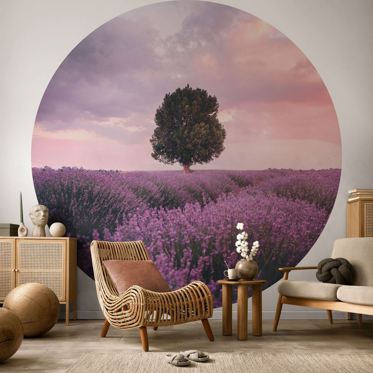 Fototapete Lila Lavendelfelder bei Sonnenuntergang - Cevik - Rund - Selbstklebend/Vlies - WA424352