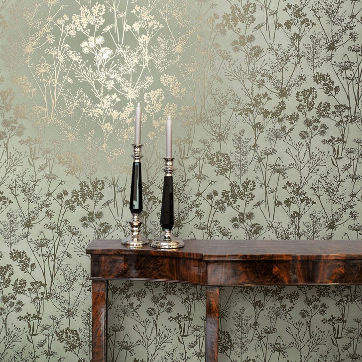 Vliestapete in grün, gold Blattmotiv Blätteroptik Floral Natur - WA451437