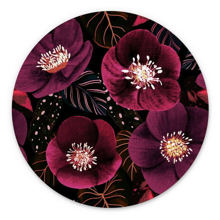 Wandbild Florale Blütenpracht in Purpurtönen - Anis Illustration - Alu-Dibond Rund - WA441407