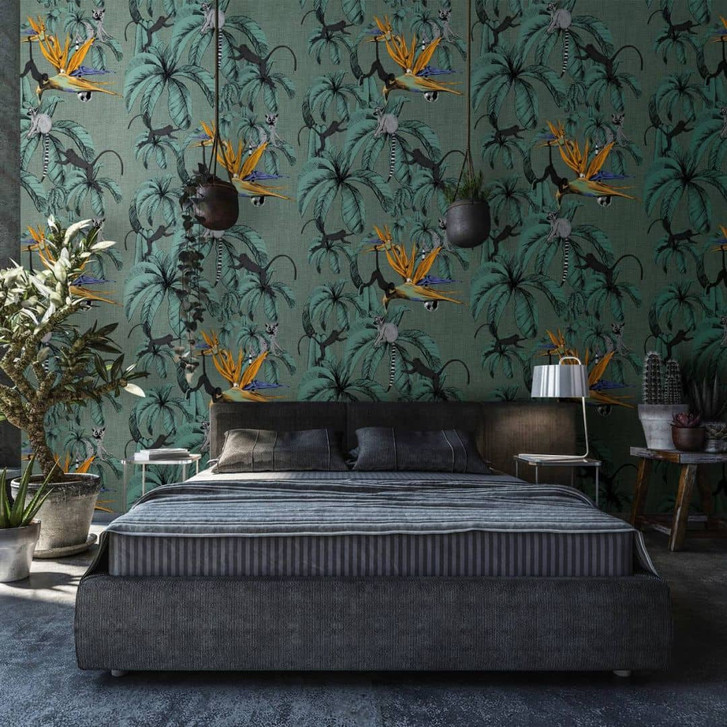 Fototapete mit Affen und Pflanzen, Grün Illustration 3.40 x 2.12 m - WA448868