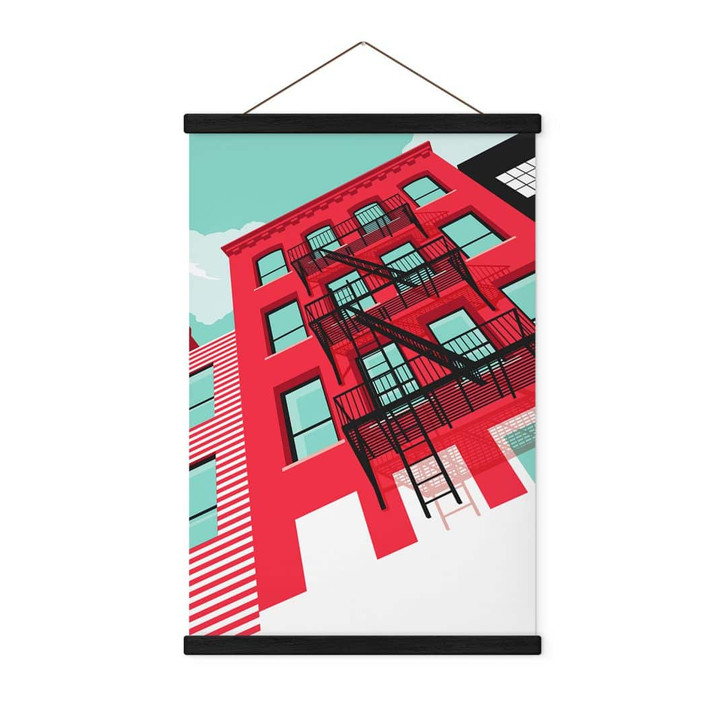 Stoffbild Rote Fassade mit Feuertreppe in New York - Heemskerk - WA433657