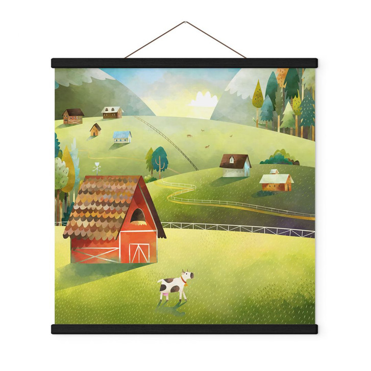 Stoffbild Bunter Bauernhof in den Bergen - DigitalArtsi - WA487729