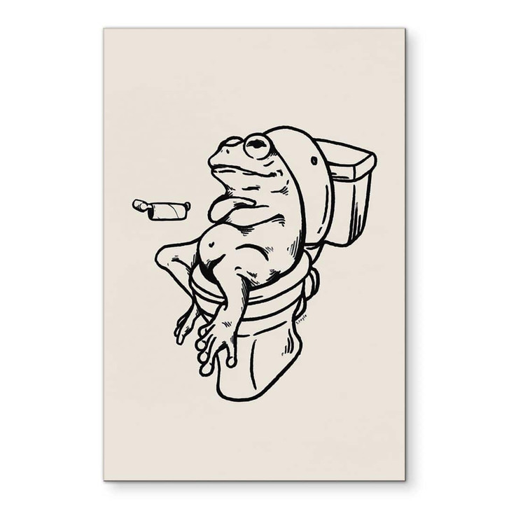 Wandbild Warten auf der Toilette - Humorvolle Frosch-Illustration - Royle - Alu-Dibond - WA422303