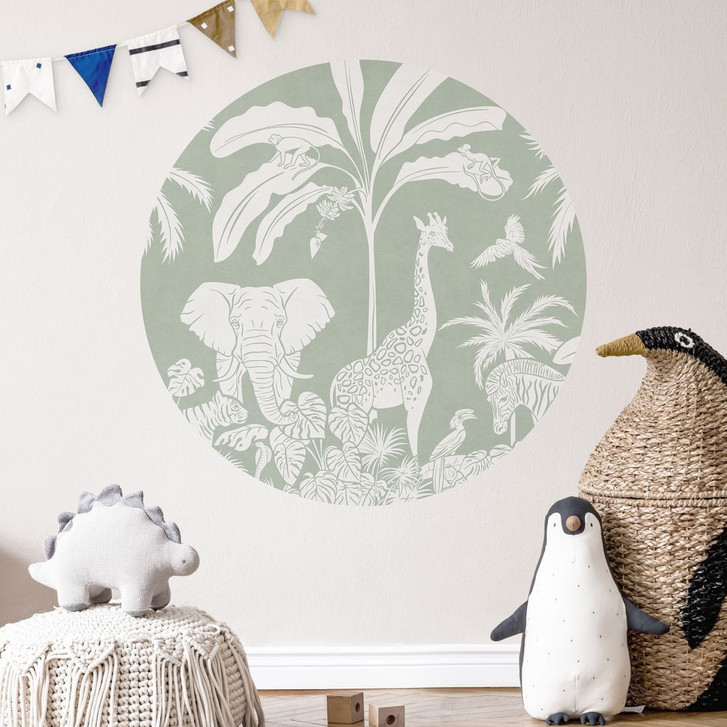 Wandtattoo Dschungeltiere in tropischem Grün - Kikki Belle - Rund - WA448414