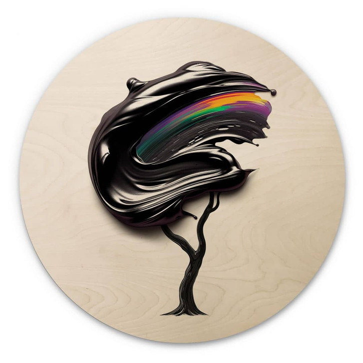 Holzbild Baum mit schwarzer 3D-Krone - Mielu - Rund - WA459585