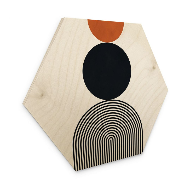 Hexagon Holzbild Abstrakte Linien und Kreise im Einklang - Costa - WA443779
