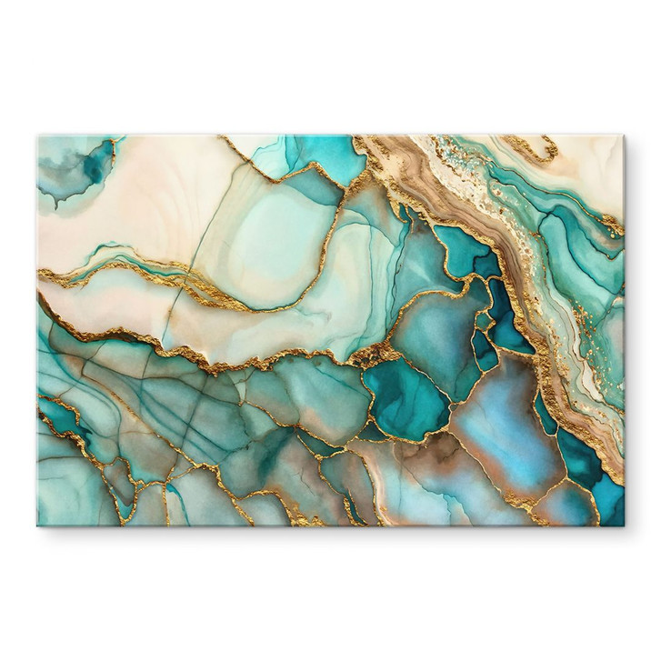 Acrylglasbild Marmorierte Wellen in Türkis und Gold - Haase - WA431104