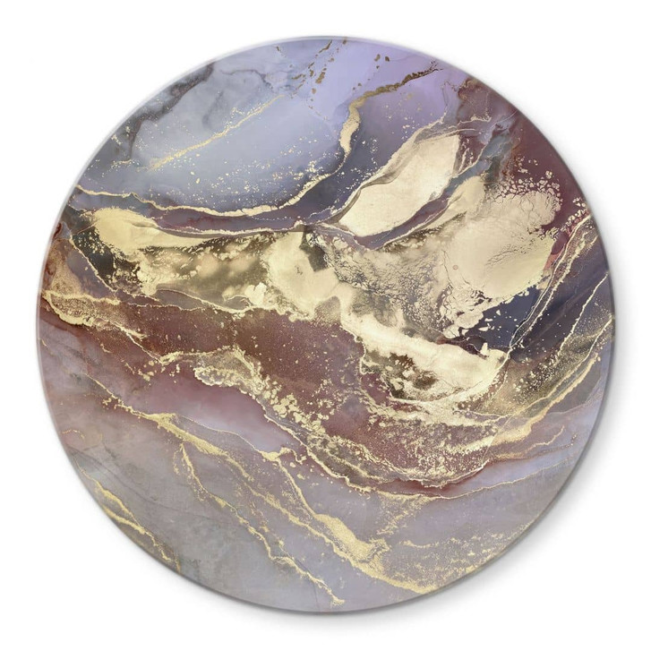 Glasbild Edle Strukturen in Gold und Violett - Shelest - Rund - WA471663
