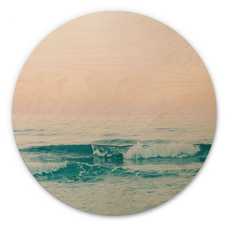 Holzbild Blaues Meer trifft auf rosa Himmel in Griechenland - Sisi & Seb - Rund - WA425442