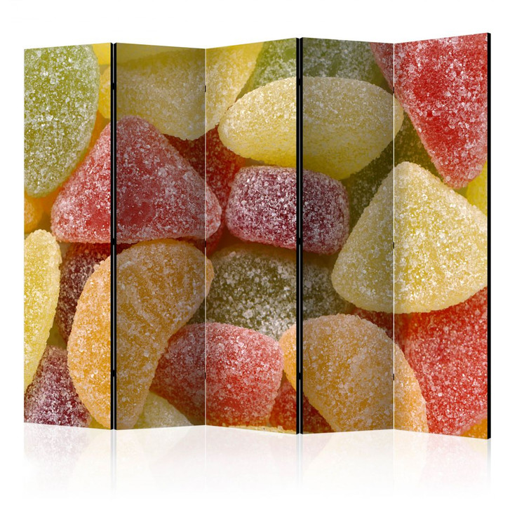 Paravent, Raumteiler freistehend, Trennwand - Tasty fruit jellies II, 5-teilig - einseitig bedruckt - 225 x 172 cm