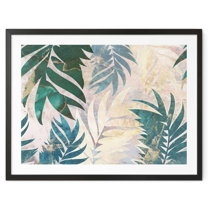 Poster Urban Jungle - Exotische Palmenblätter in Gold-grün - Manovski - WA473267
