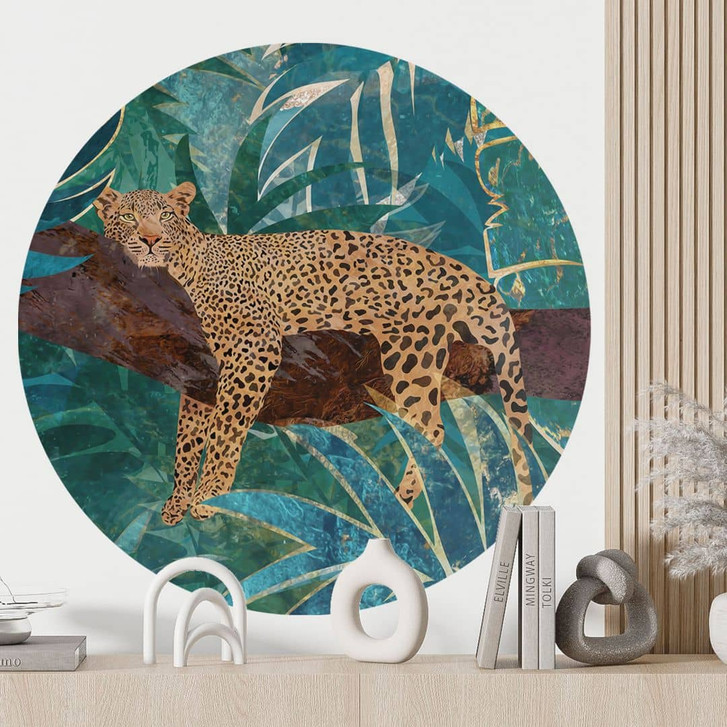 Wandtattoo Leopard im smaragdgrünen Dschungel - Manovski - Rund - WA460528