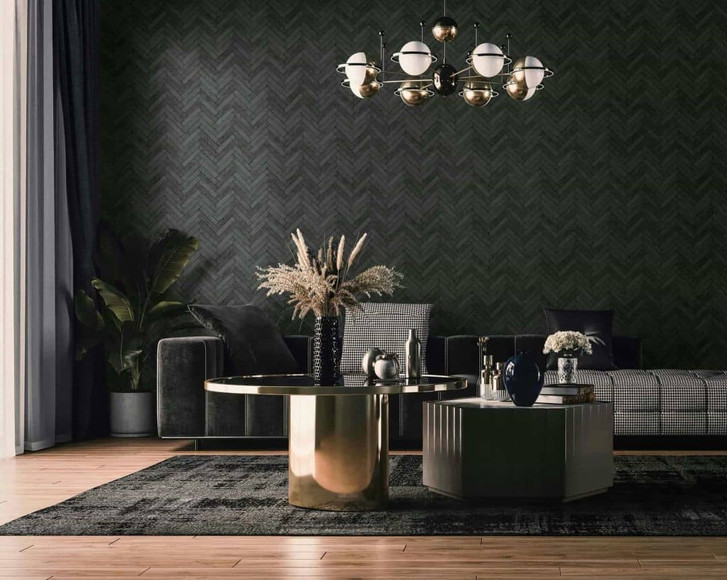 Vliestapete mit Fischgrat Steinmuster anthrazit Steinoptik - WA445541