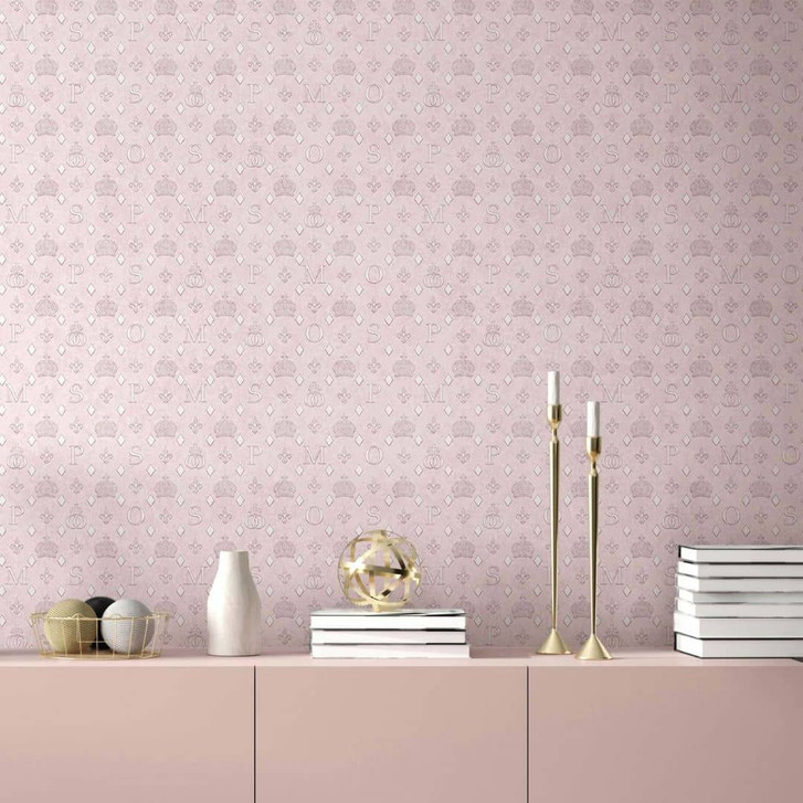 Vliestapete Kronen, Rauten Grafisch Designer matt in Rosa-Braun - WA473000