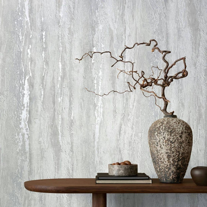 Vliestapete mit glänzender, grober Struktur grau Putzoptik - WA445375