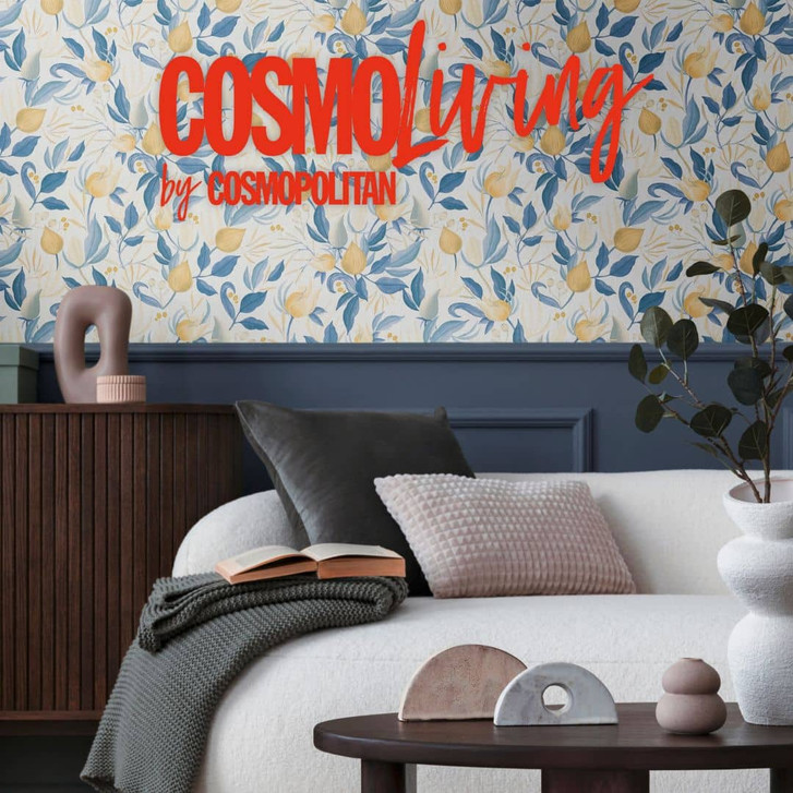 COSMOPOLITAN Blumentapete florales Design Weiss Blau Gelb - Küchen Vliestapete - WA480216