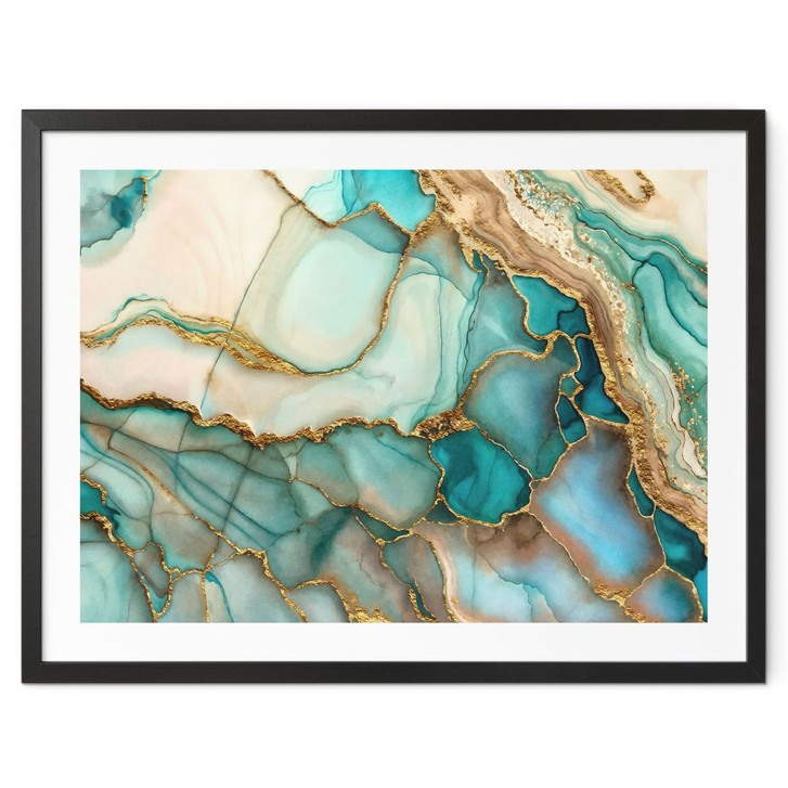 Poster Marmorierte Wellen in Türkis und Gold | Wandkunst für Wohnzimmer - Haase - WA433170