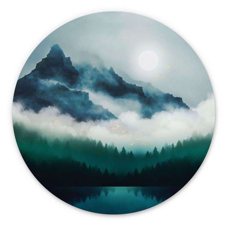 Wandbild Neblige Landschaft in der Nacht - SpaceFrog Designs - Rund - Alu-Dibond - WA422758