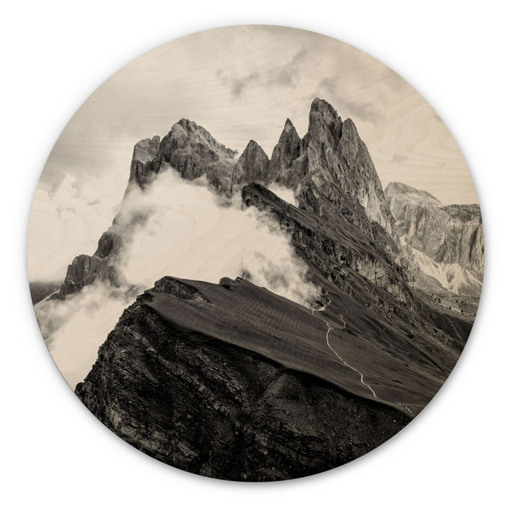 Holzbild Blick auf die Alpen - Berglandschaft der Dolomiten - WA432448