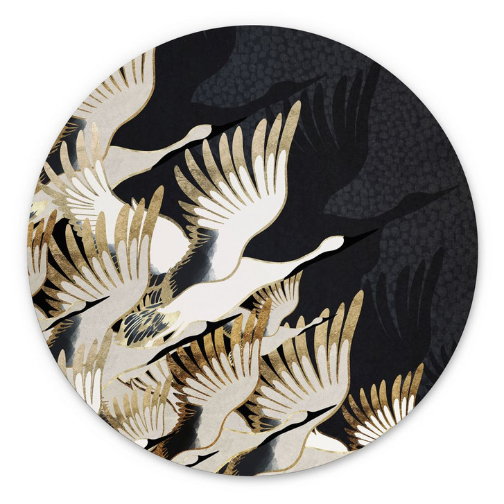 Wandbild Fliegende Kraniche - SpaceFrog Designs - Rund - Alu-Dibond - WA422738