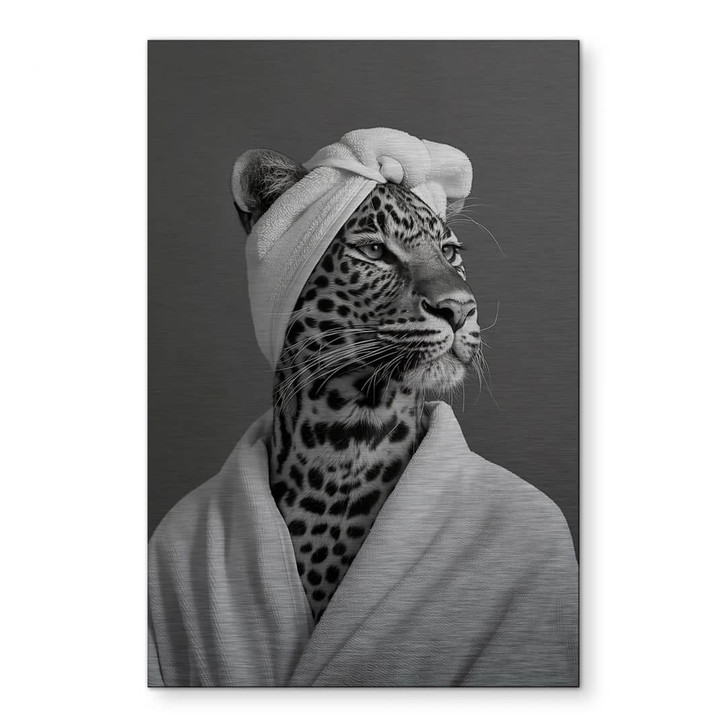 Wandbild mit Silbereffekt Royale Spa-Auszeit mit Leopard - Rahner - Alu-Dibond - WA465127