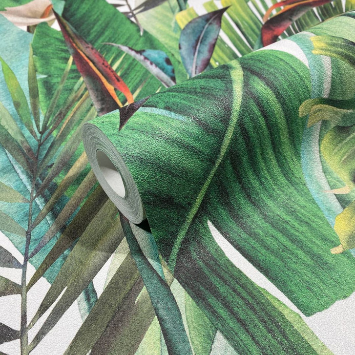 Vliestapete in Blattmotiv mit versteckten Tieren grün, rot Floral - WA450989