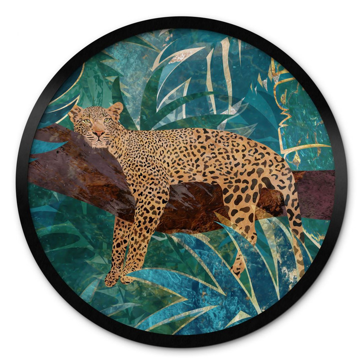 Kinderzimmer Poster Leopard im smaragdgrünen Dschungel - Manovski - Rund - WA460065