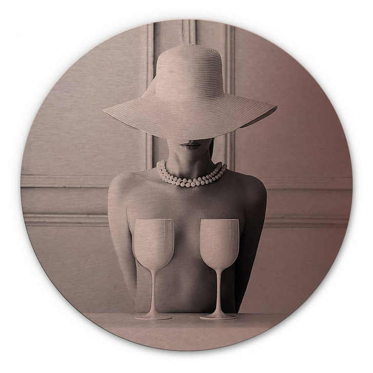 Wandbild mit Kupfereffekt Frau mit Champagner Gläsern - Bolgov - Alu-Dibond Rund - WA436909