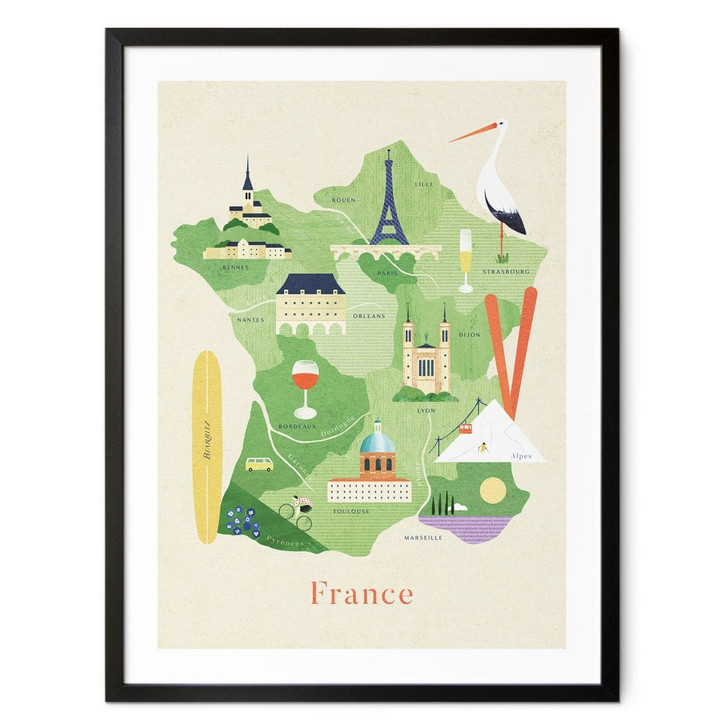 Poster Karte von Frankreich - Rivers - WA428131