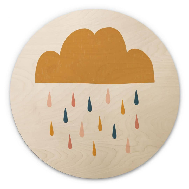 Holzbild Fröhlicher Regen in Pastelltönen | Gelbe Wolke - Lisboa - Rund - WA432398